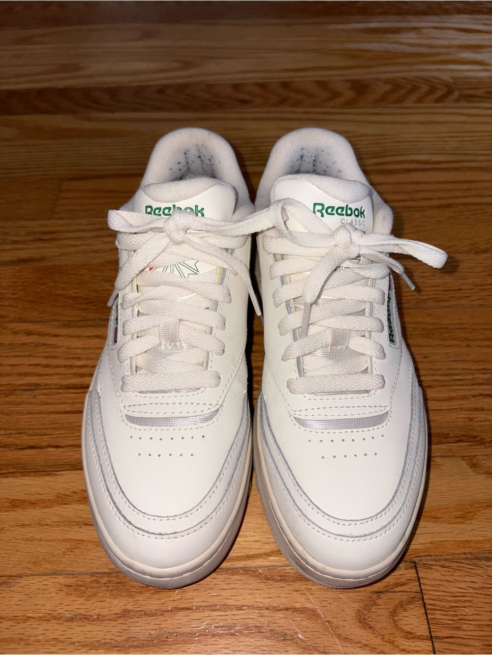 Reebok White Leather Sneakers with Green Accents